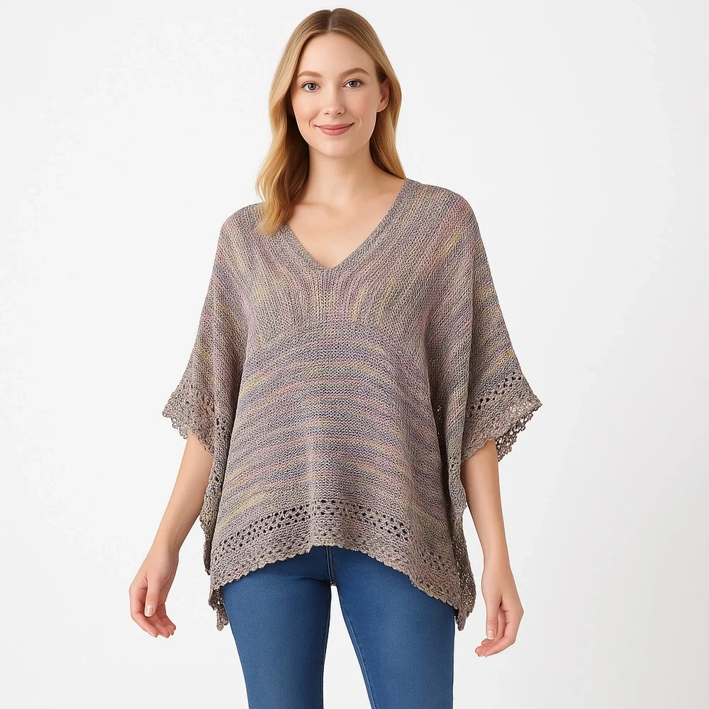 Rainbow Multicolor Vneck Crochet Pattern Loose Fit Boho Poncho‎ Small Medium